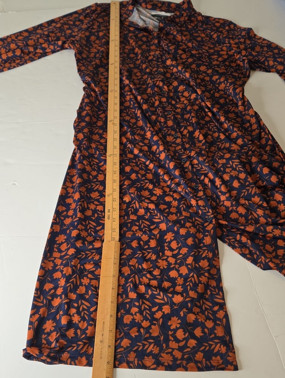 Eloquii Navy and Rust Floral Tie-Waist Maxi Shirt Dress Size 20 - Picture 8 of 9